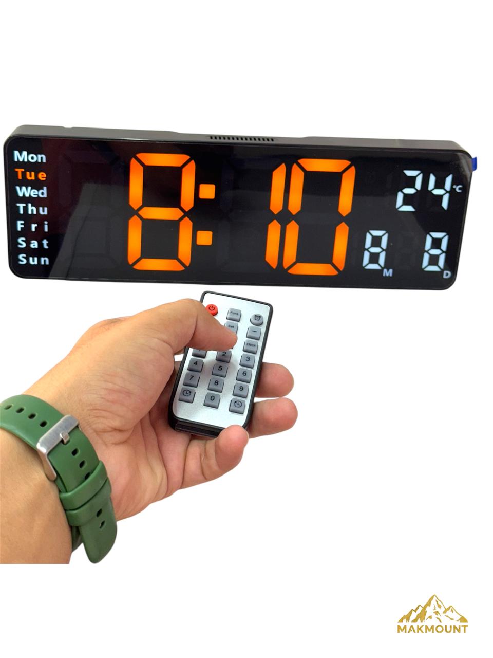 12'' LED Digital Wall Clock – Large Display with Temperature, Date, Day &amp; Alarm + Remote Control