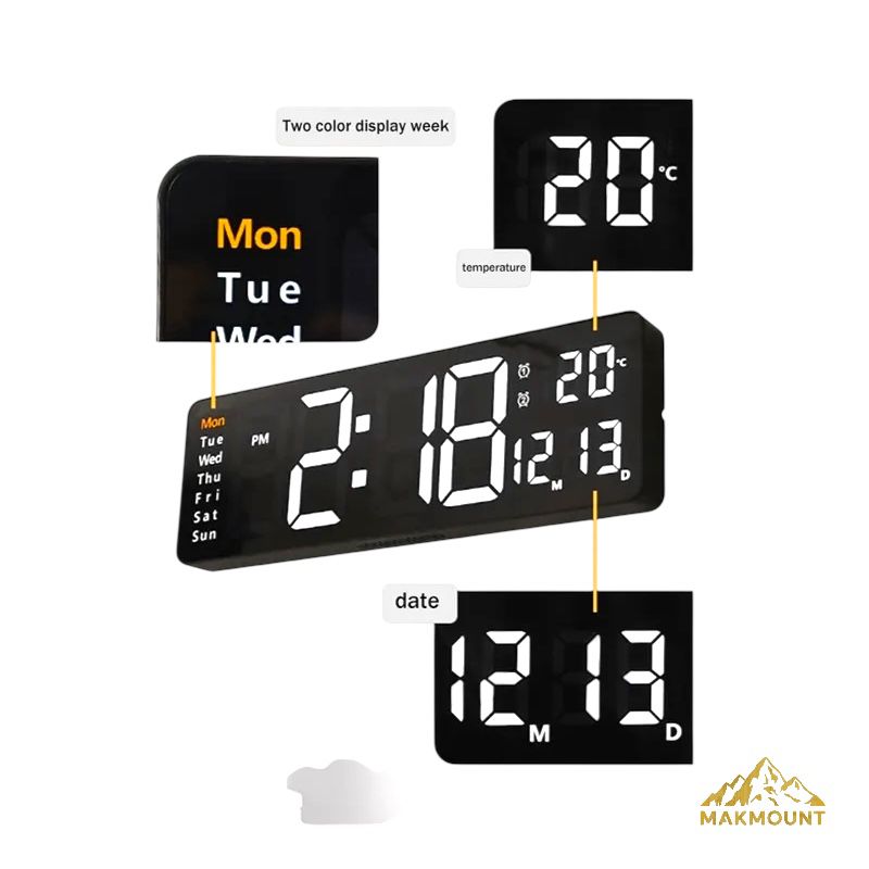16'' LED Digital Wall Clock – Large Display with Temperature, Date, Day &amp; Alarm + Remote Control