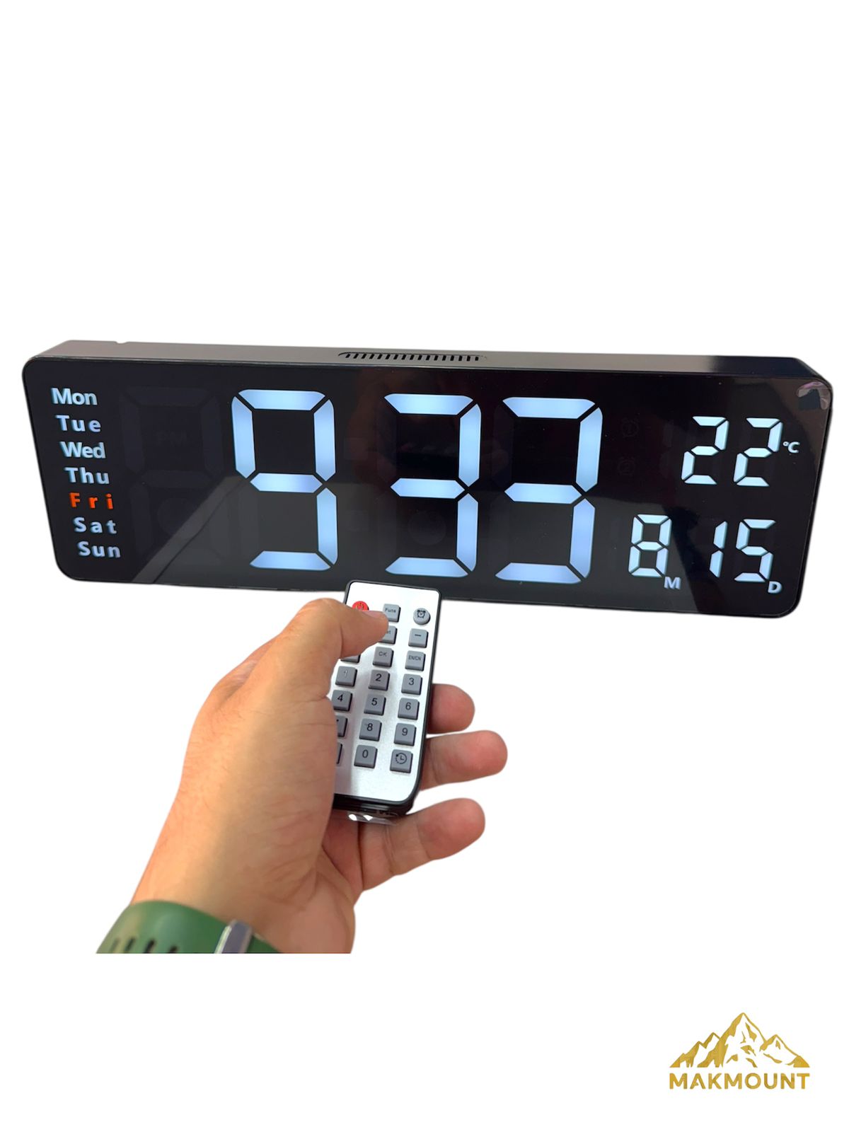 16'' LED Digital Wall Clock – Large Display with Temperature, Date, Day &amp; Alarm + Remote Control