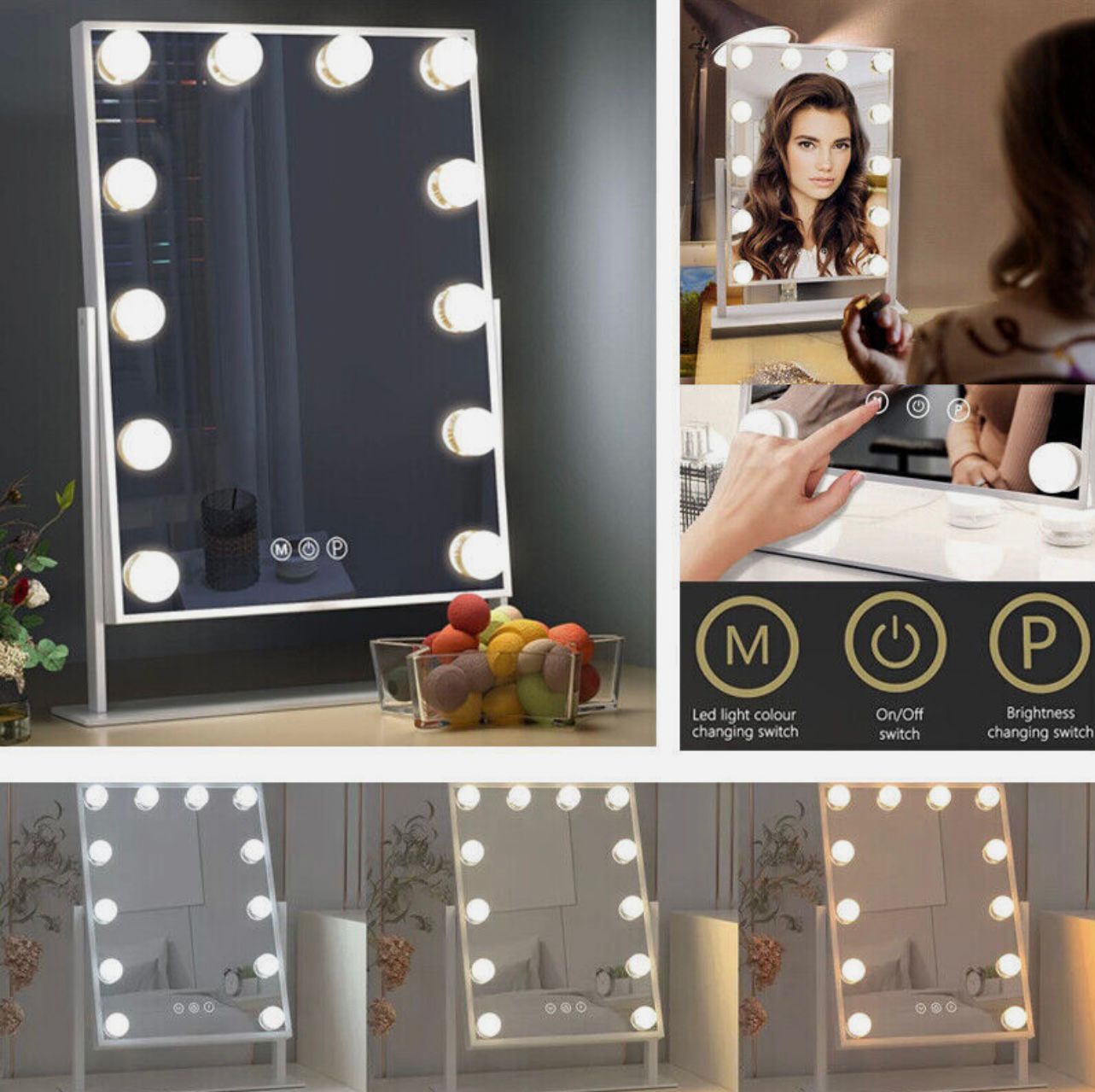 Hollywood Mirror Vanity Makeup Mirror with 12 LED Lights – LED Dressing Table Mirror