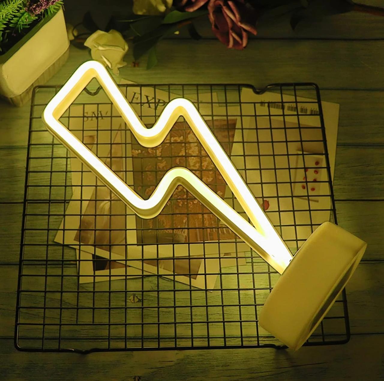 Lightning Bolt LED Neon Night Light Lamp Bedroom Decoration Home Decor USB Battery Powered