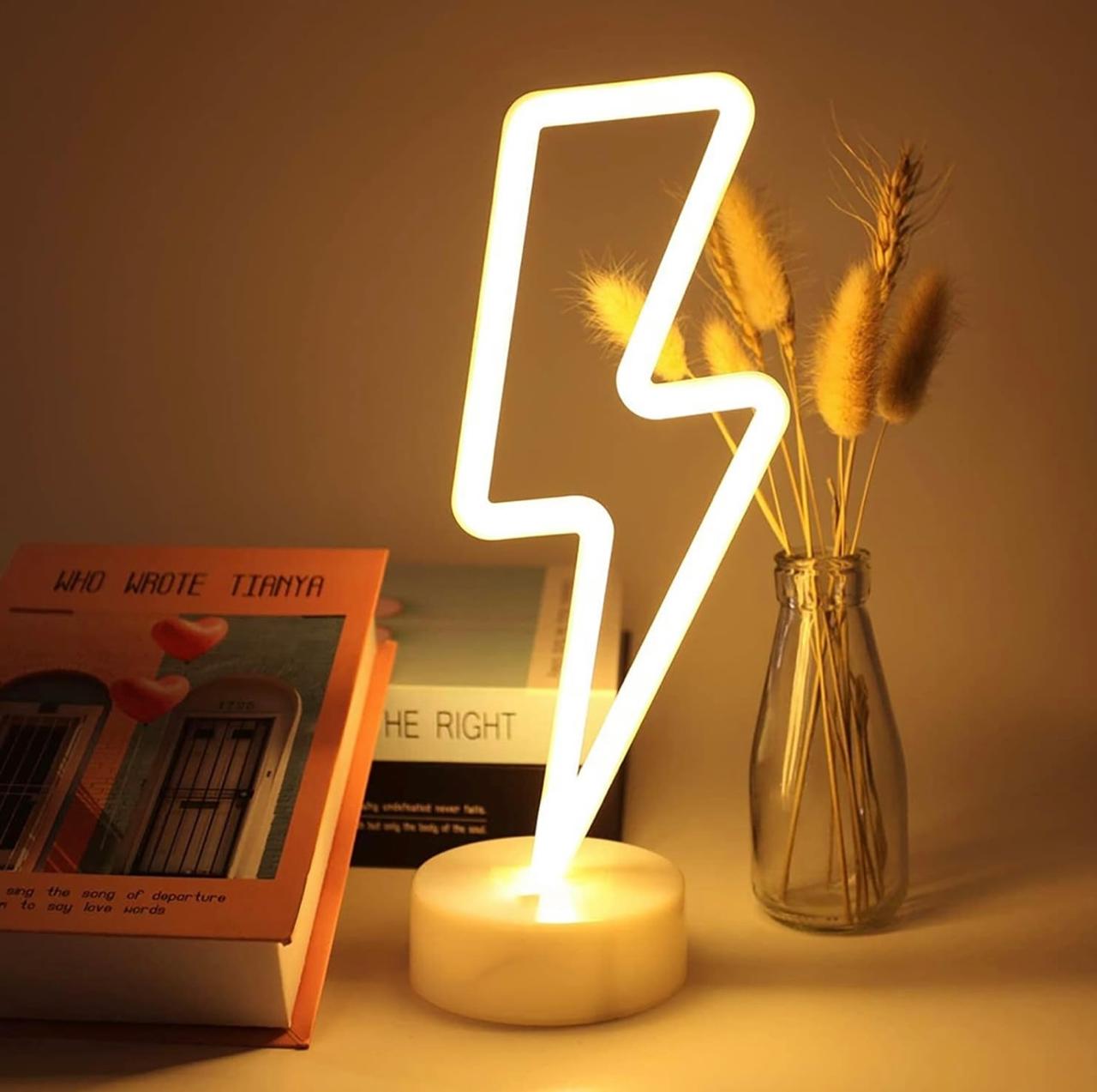 Lightning Bolt LED Neon Night Light Lamp Bedroom Decoration Home Decor USB Battery Powered