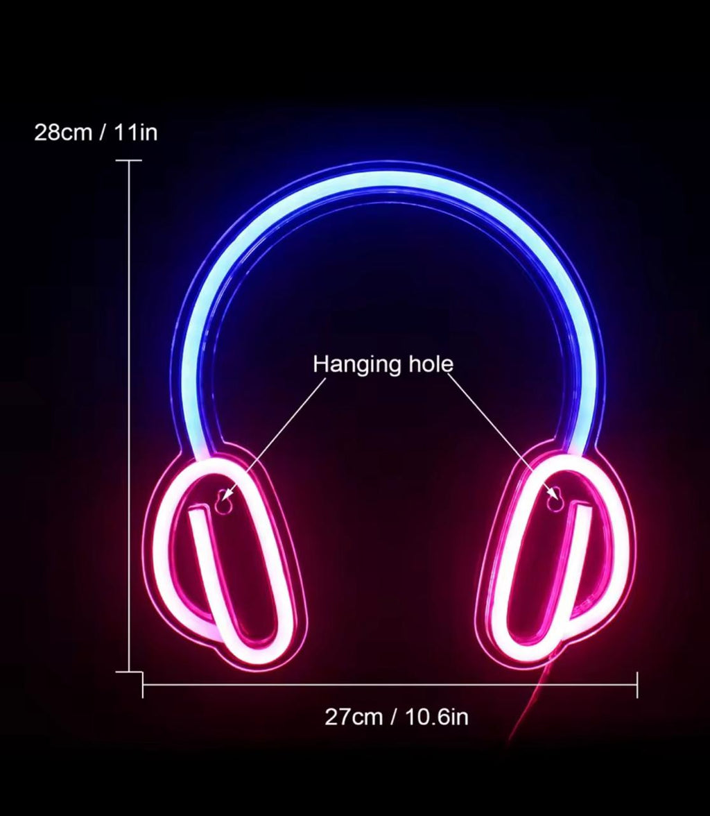 LED Headphone Neon Sign – Acrylic Wall Light for Gaming Room, Bedroom &amp; Studio Decor
