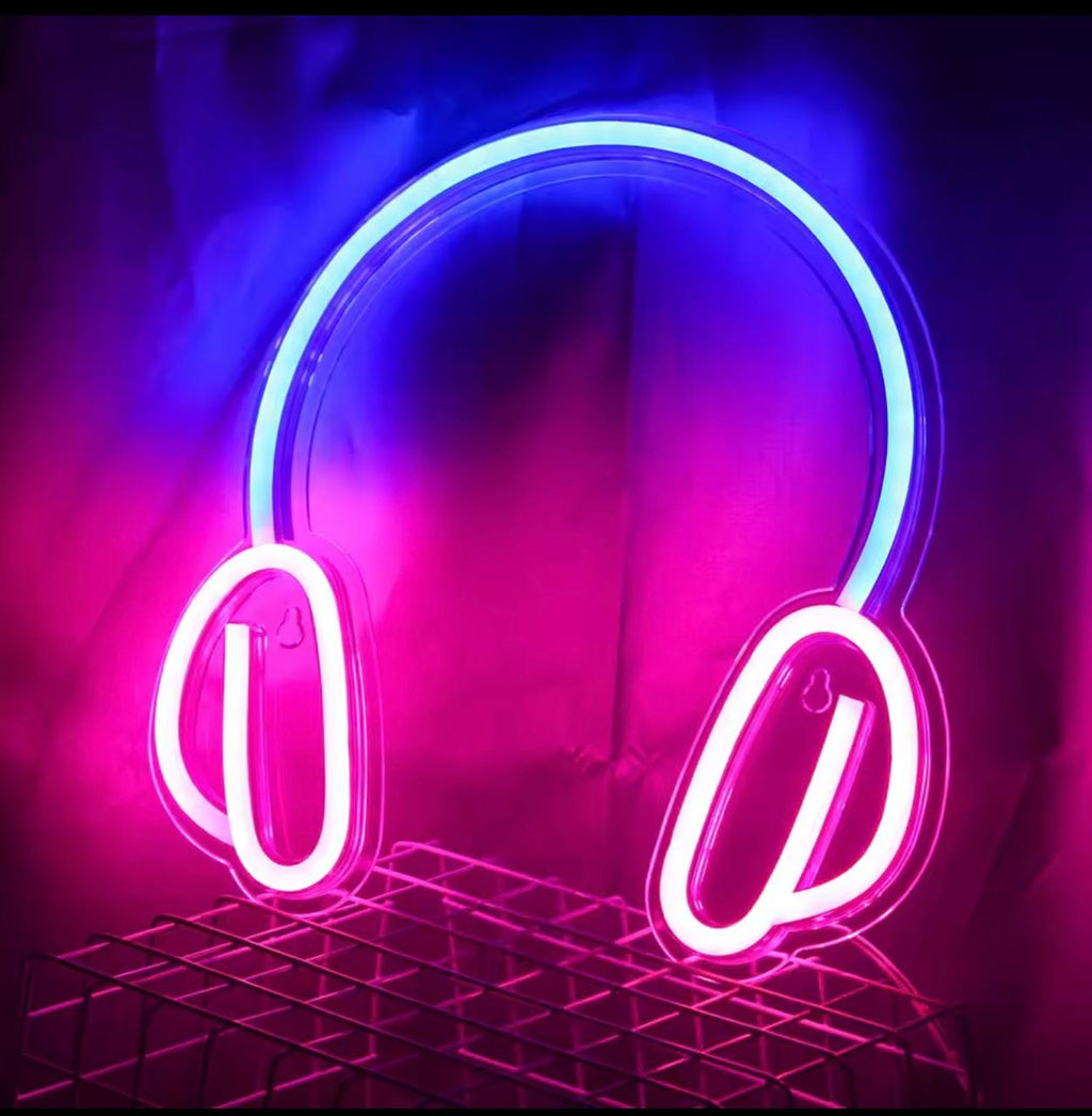 LED Headphone Neon Sign – Acrylic Wall Light for Gaming Room, Bedroom &amp; Studio Decor