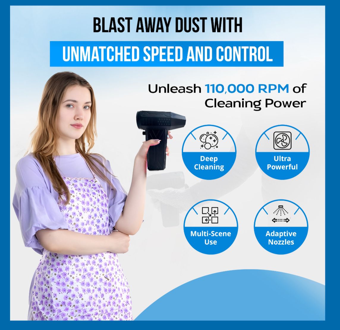 Heavy Duty Wireless Compressed Air Duster – Powerful Cordless Air Blower for Car, PC &amp; Garden Cleaning